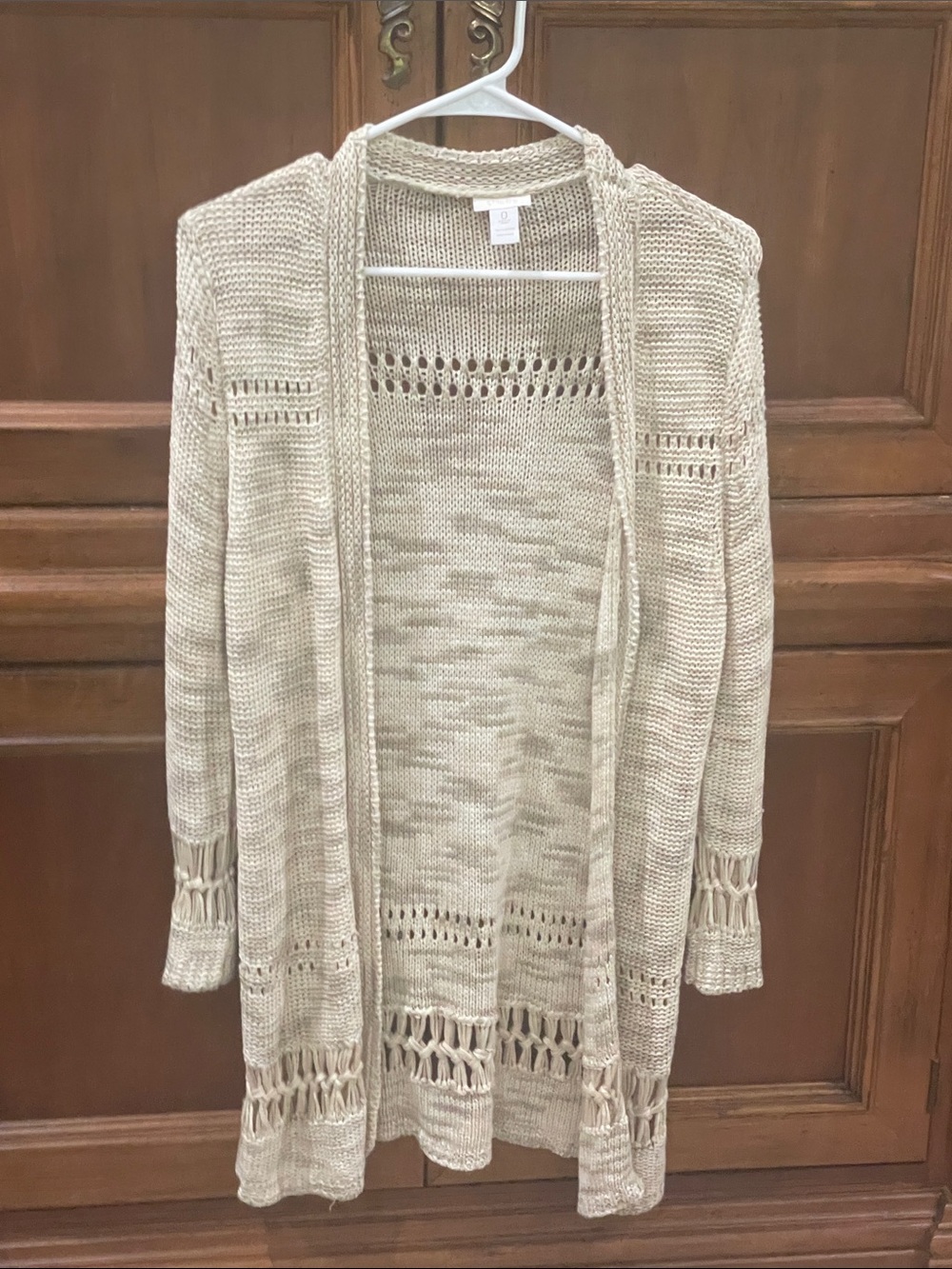 Chicos Long Open Knit Marled Bohemian Cardigan
